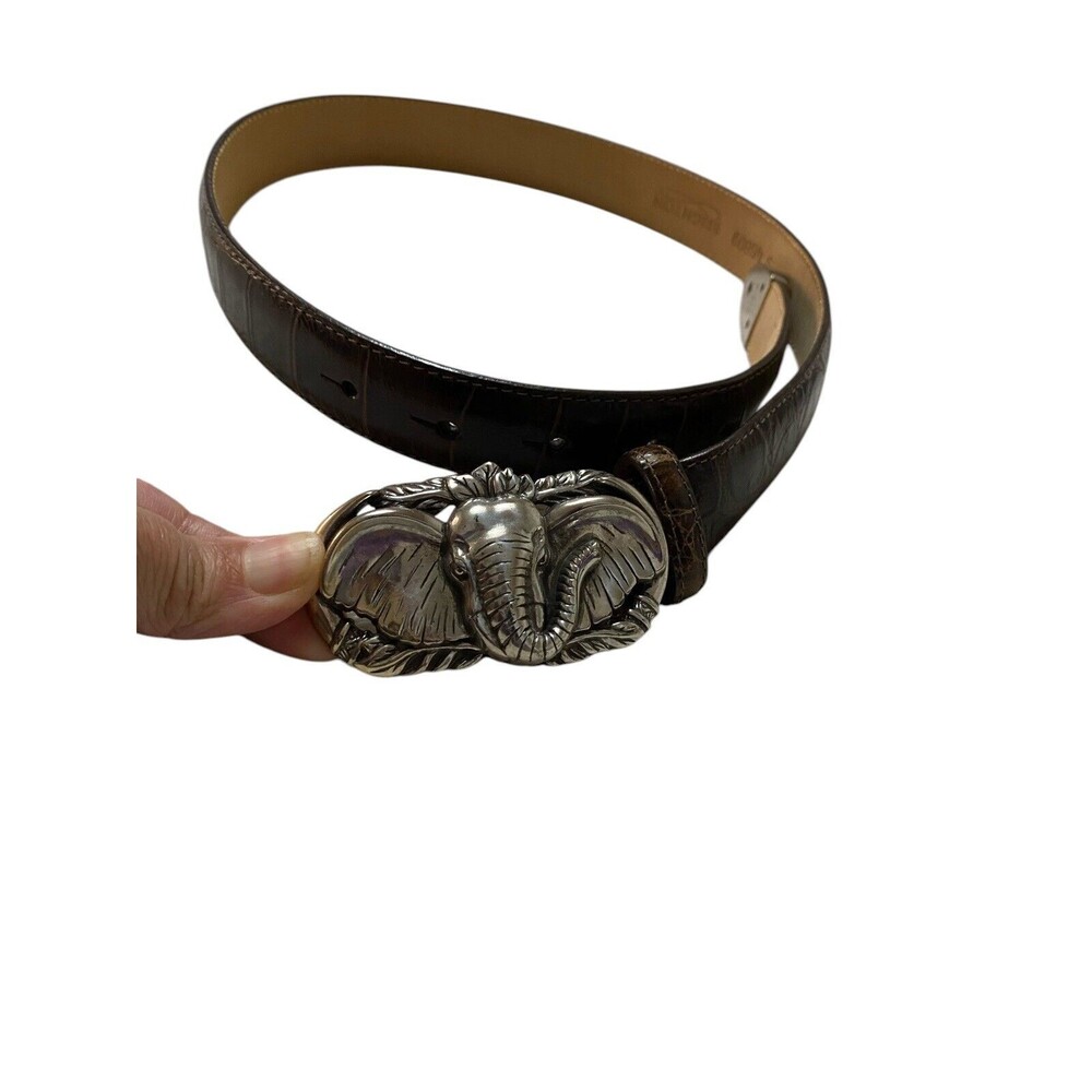 Brighton Safari Elephant Buckle Belt Size S Brown Silver Vintage 1996